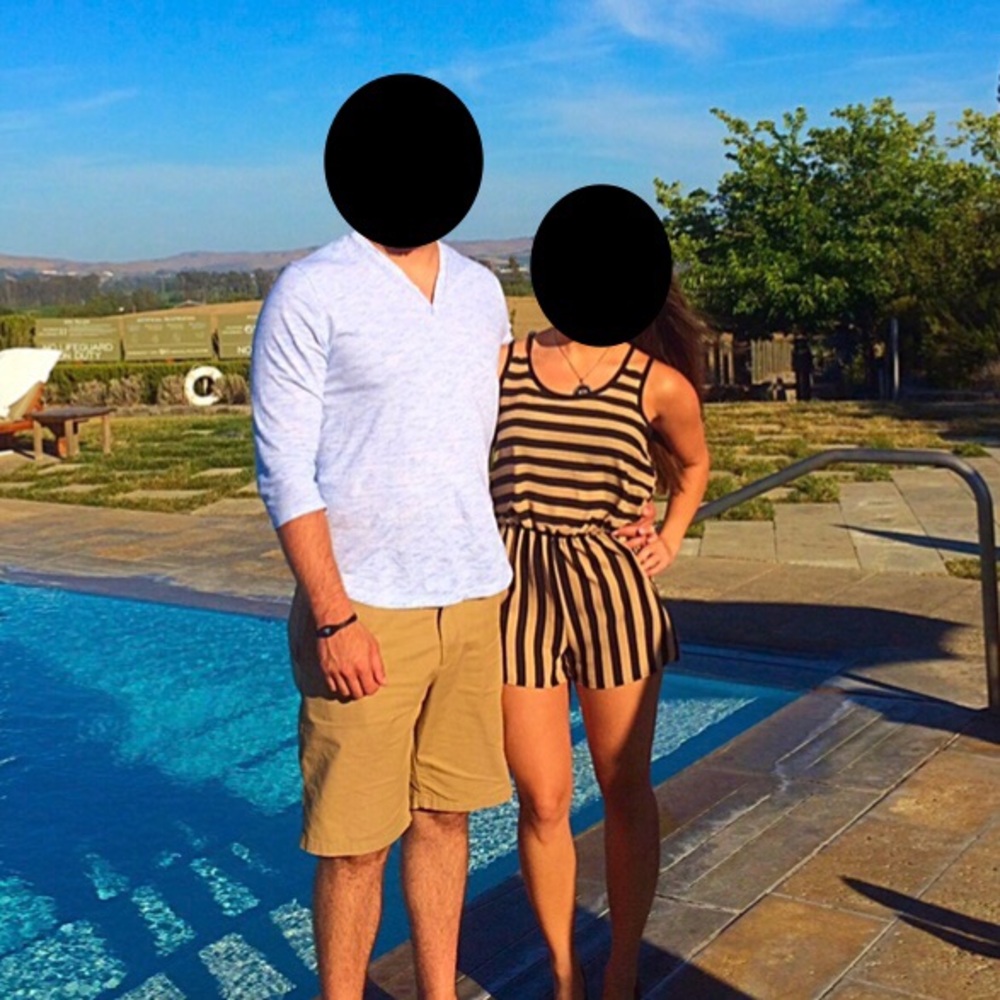 Tan and black shorts romper